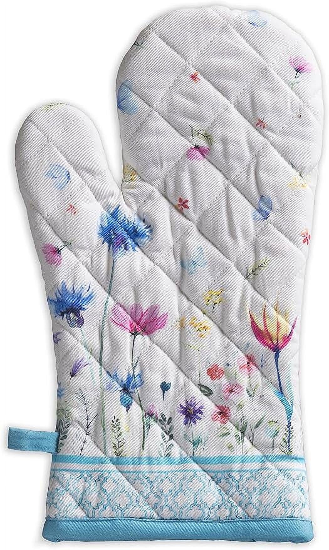 Maison d' Hermine Oven Gloves 100% Cotton Oven Glove 7 Inch x 13 Inch with Loop Heat Resistant for Gifts, BBQ, Cooking, Baking, Grilling, Barbeque, Flower in The Field - Spring/Summer
