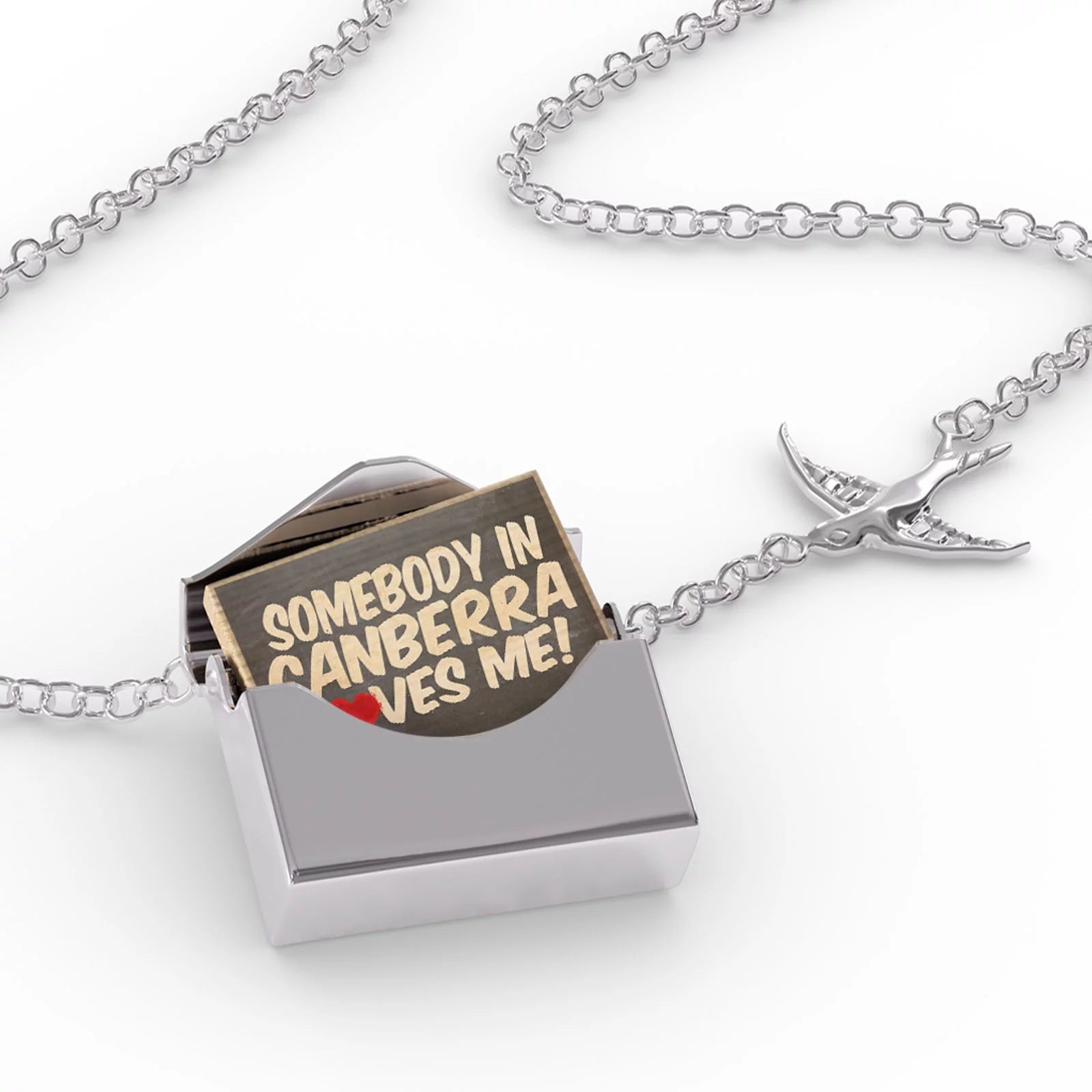 Locket Necklace Somebody in Canberra Loves me, Australia in a silver Envelope Neonblond