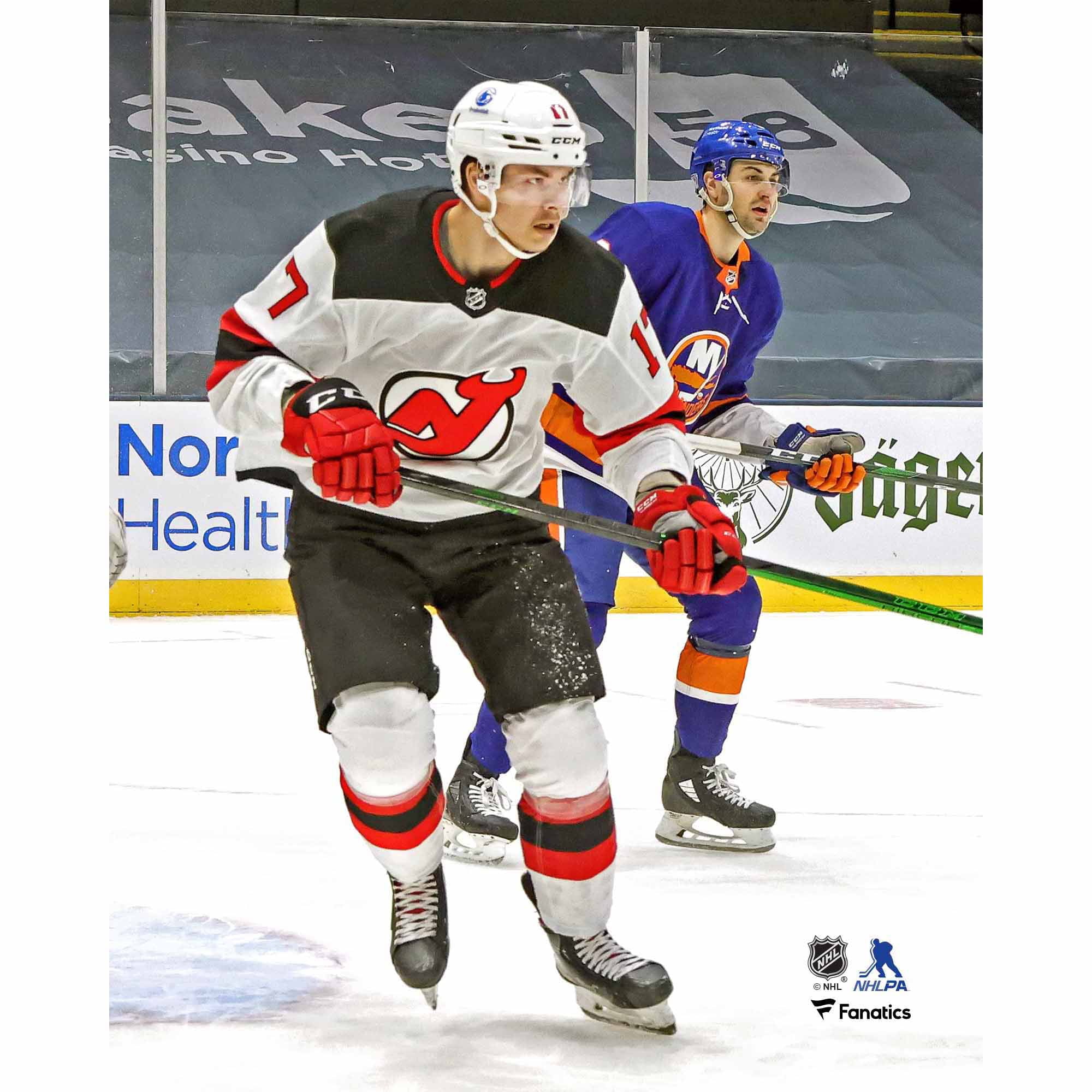 Yegor Sharangovich New Jersey Devils Unsigned White Jersey Skating vs. New York Islanders Photograph
