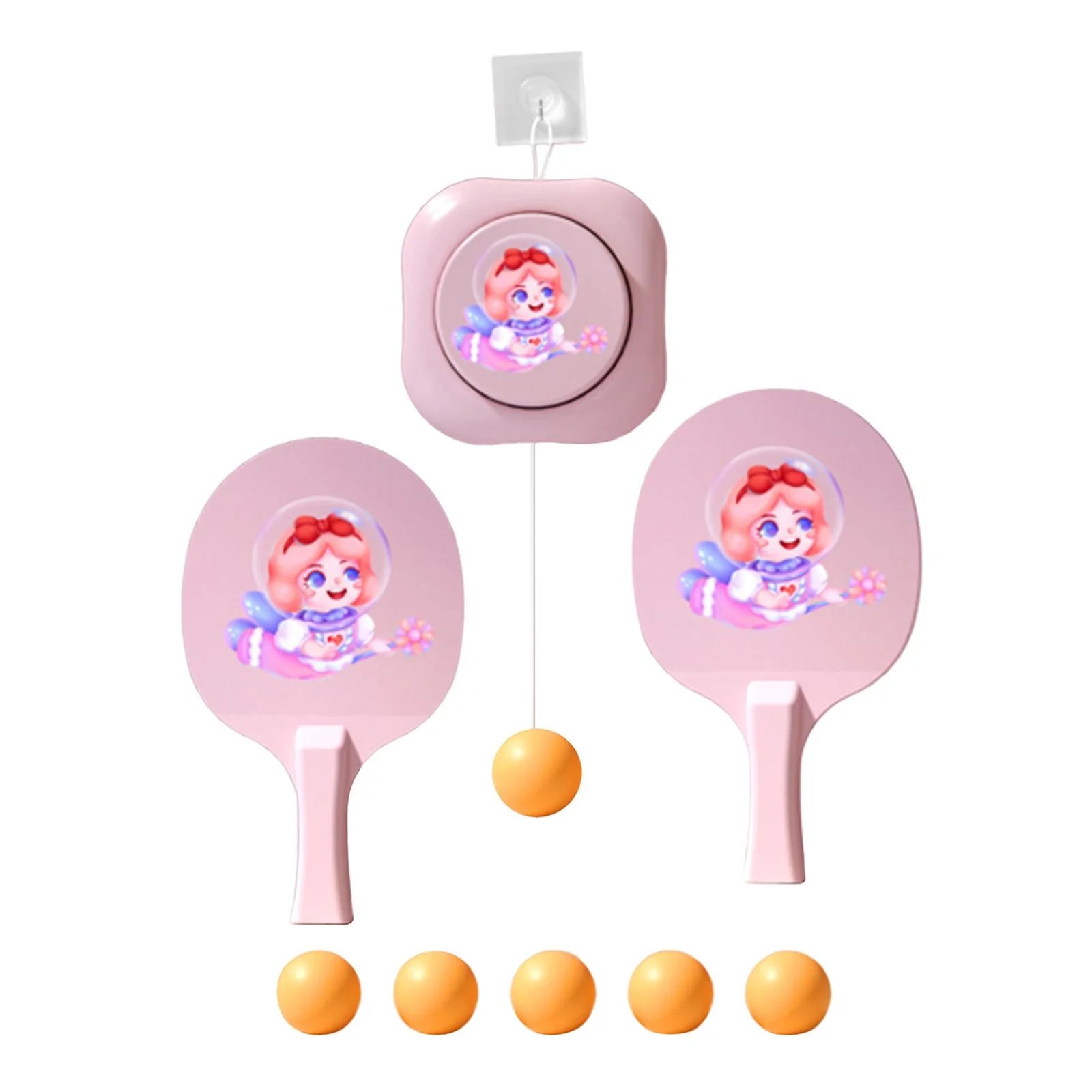 Hanging Table Tennis Trainer Exerciser Workout Equipment for Kids Girls Boys pink