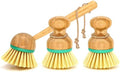 Set of 3 Dish Scrub Brushes Bamboo Handle Wooden Cleaning Scrubbers Brushes Stiff Bristles for Washing Kitchen Cast Iron Pan Pot Dish Vegetables Sink Wet Scrubber Brush(2 Mini and 1 Long Handle)