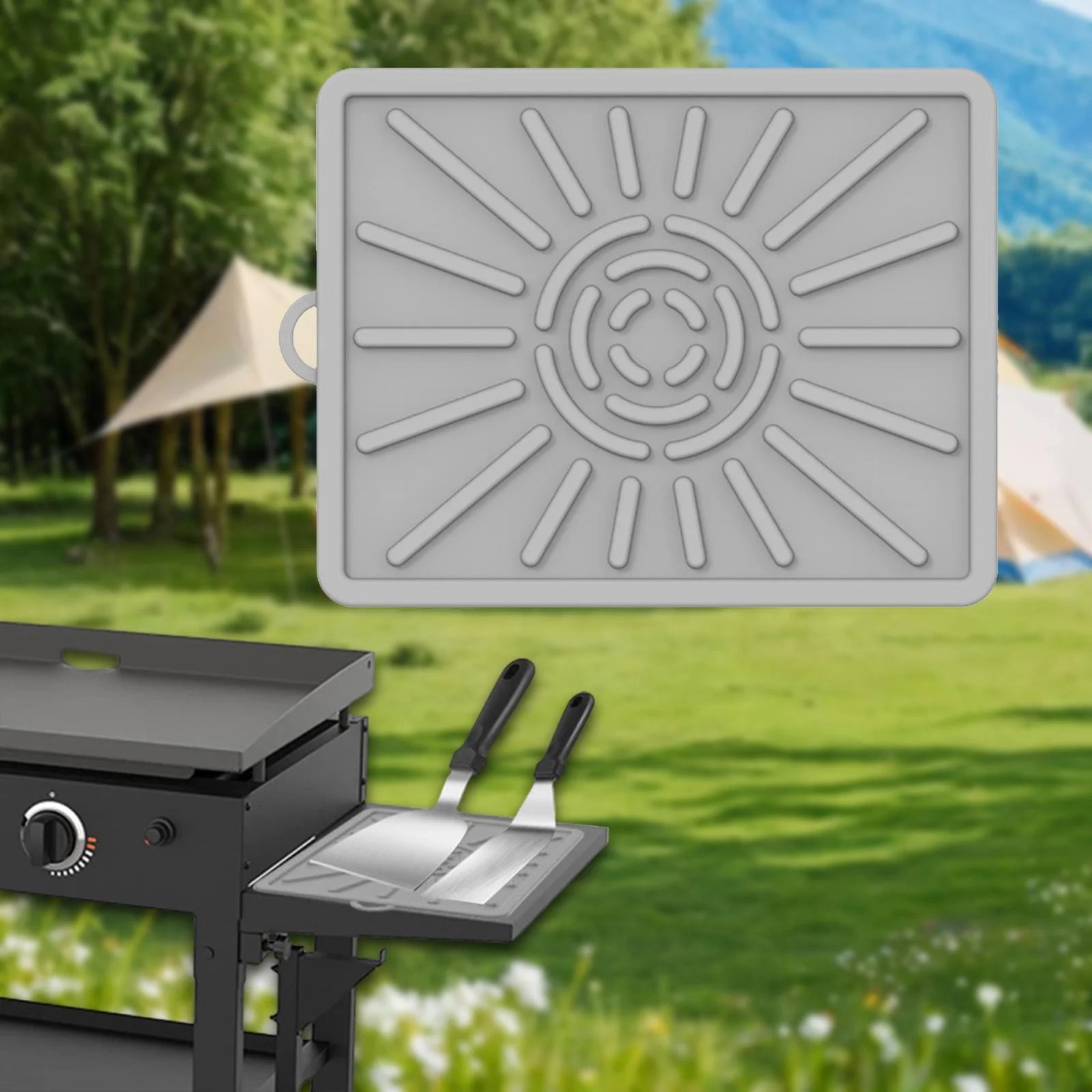 koolsoo Silicone Griddle Mat BBQ Seasinings Jar Holder Mat Washable Table Mat BBQ Grill Mat Grill Side Shelf Mat for Kitchen Counter Grey