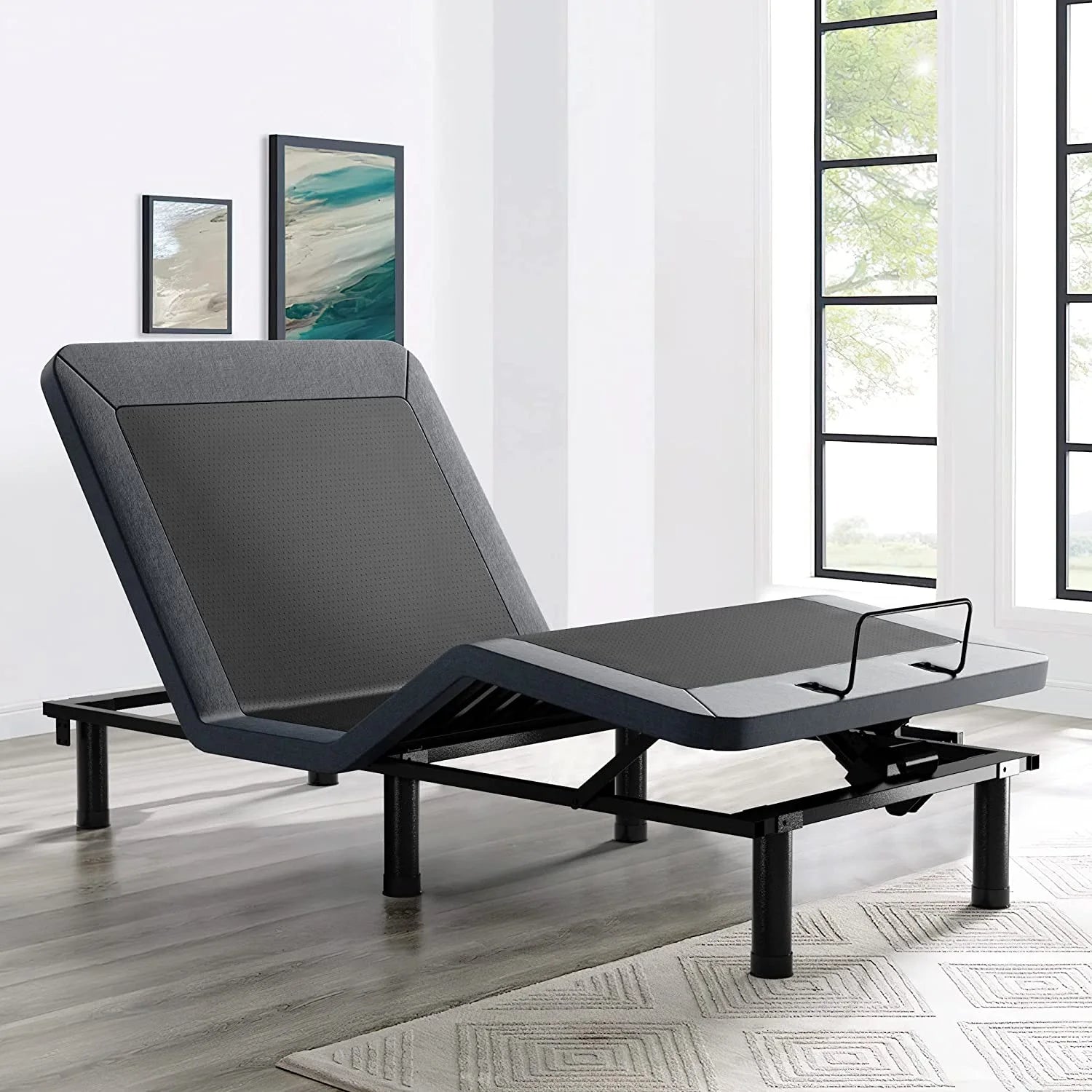Motorized Upholstered Adjustable Bed Base with Wireless Remote  Head and Foot Incline  Memory Pre-Sets  Anti-Snore  Zero Gravity  Adjustable Leg Heights Bed Frame  Twin XL