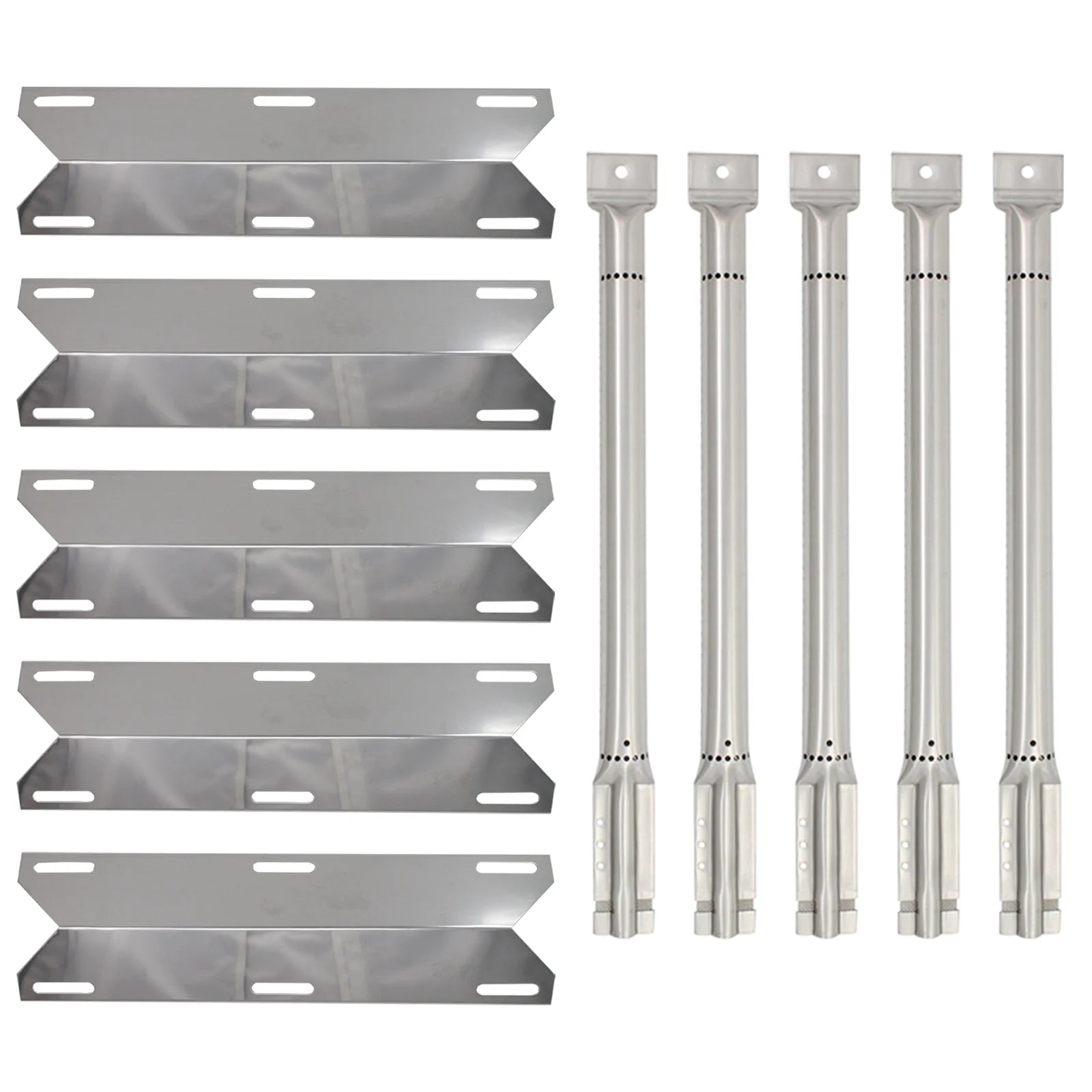 5-Pack BBQ Gas Grill Tube Burner & Heat Shield Plate Tent Replacement Parts for Perfect Flame 730-0522 - Compatible Barbeque Stainless Steel Pipe Burners & Flame Tamer, Flavorizer Bar