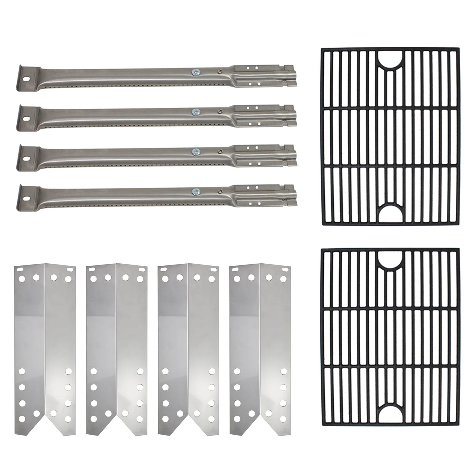 4 BBQ Gas Grill Tube Burner, 4 Heat Shield Plate Tent & 2 Cooking Grates Replacement Parts for Kenmore 122.16641901 - Compatible Barbeque Stainless Grid, Steel Pipe Burners & Flame Tamer