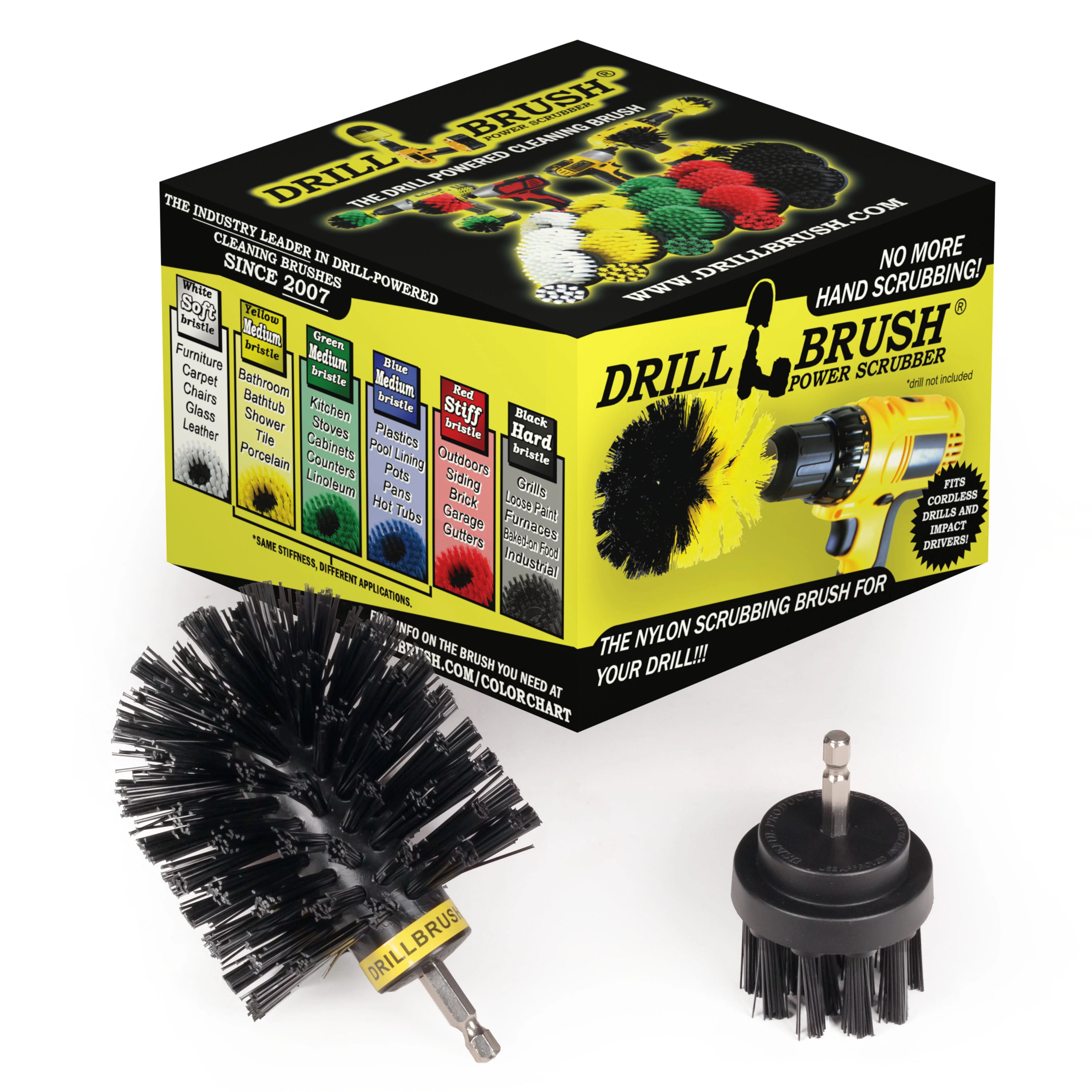 2 Piece Black Ultra Stiff Rotary Cleaning Drillbrushes used for Cleaning Grills, Furnaces, Baked-on Food, and Industrial Applications