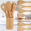 Kitchen Utensil Set with Holder,Bamboo 8Pcs  Spoons for Cooking & Spatulas for Nonstick Cookware Kitchen Tools Spatula Spoon Fork Holder