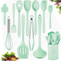 VIVAYO 12 Pieces Silicone Kitchen Utensils Set, Kitchen Cooking Spatula Sets with Holder for Cookware Heat Resistant Spoons, Turners,Tongs, Whisk, Basting Brush, Green