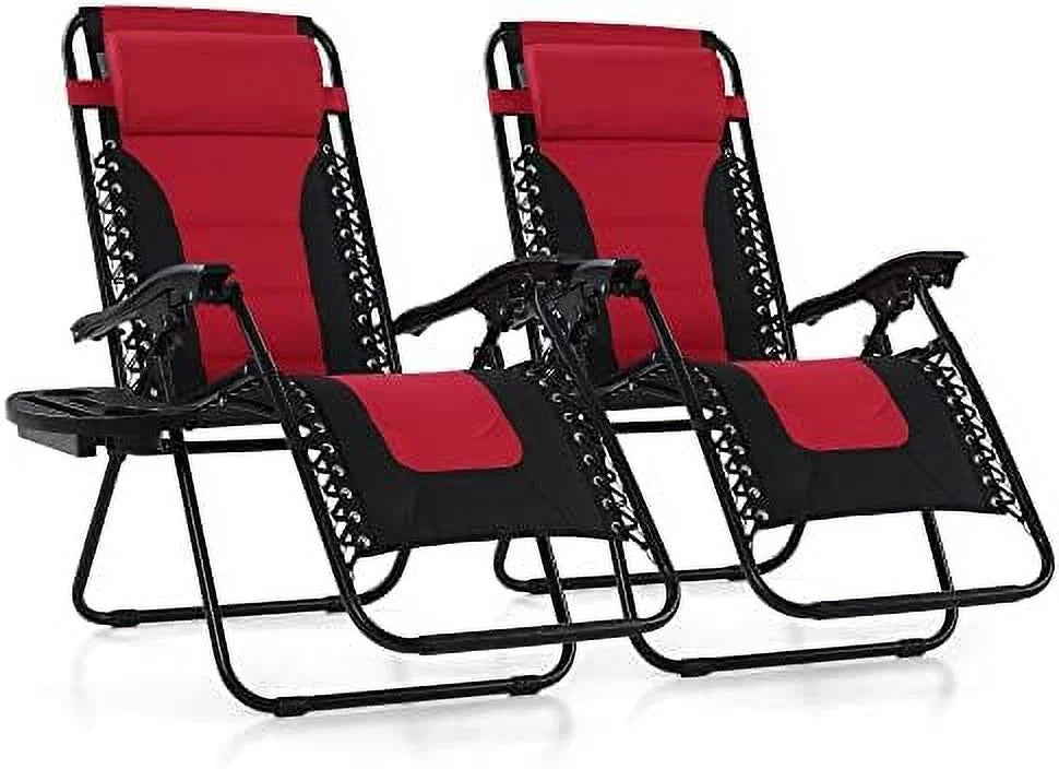 YFbiubiulife Padded Zero Gravity Lounge Chair Folding Patio Recliner with Adjustable Headrest &amp; Cup Holder  Support 350 LBS(Grey)