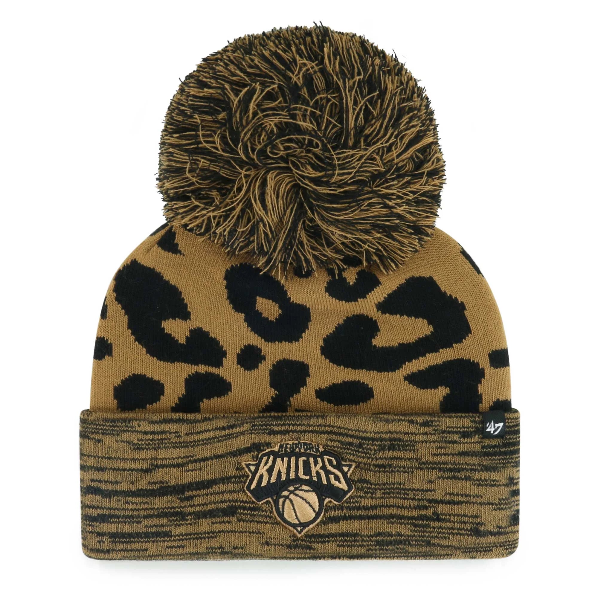 Women's '47 Leopard New York Knicks Rosette Cuffed Knit Hat with Pom - OSFA