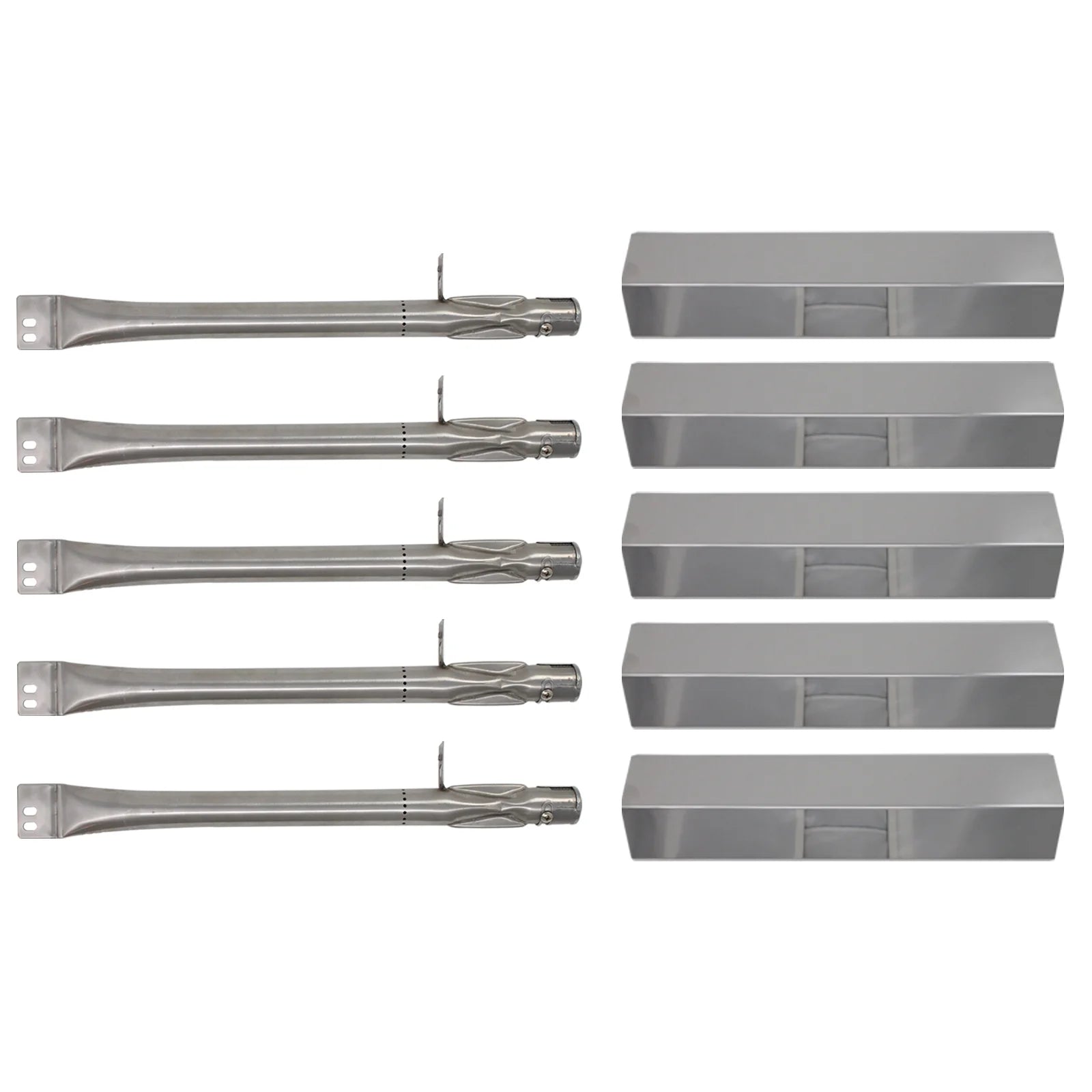 5-Pack BBQ Gas Grill Tube Burner & Heat Shield Plate Tent Replacement Parts for Brinkmann 810-2511-F - Compatible Barbeque Stainless Steel Pipe Burners & Flame Tamer, Guard, Deflector, Flavorizer Bar