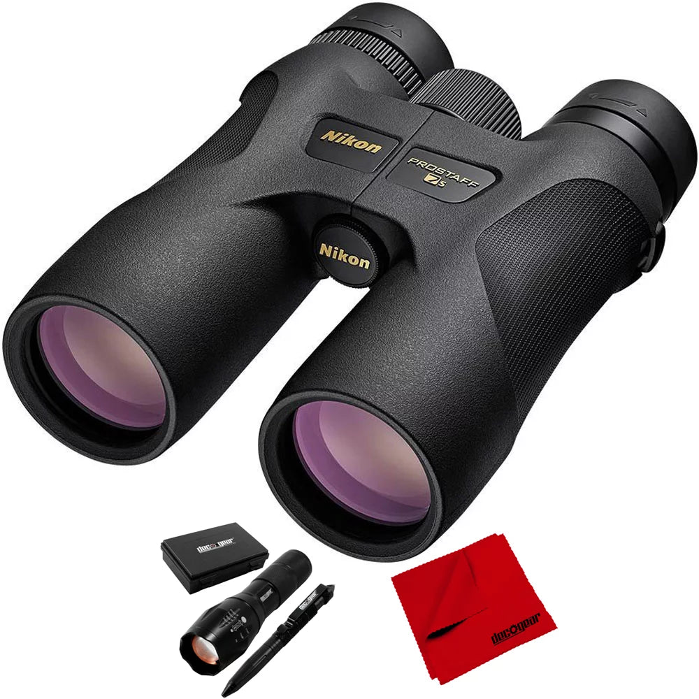Nikon 16002 PROSTAFF 7S 8x42 All-Terrain Binoculars Bundle with Deco Gear Tactical Flashlight and Tactical Pen Set with Water/Shockproof Case and 6 x 6 inch Microfiber Cleaning Cloth