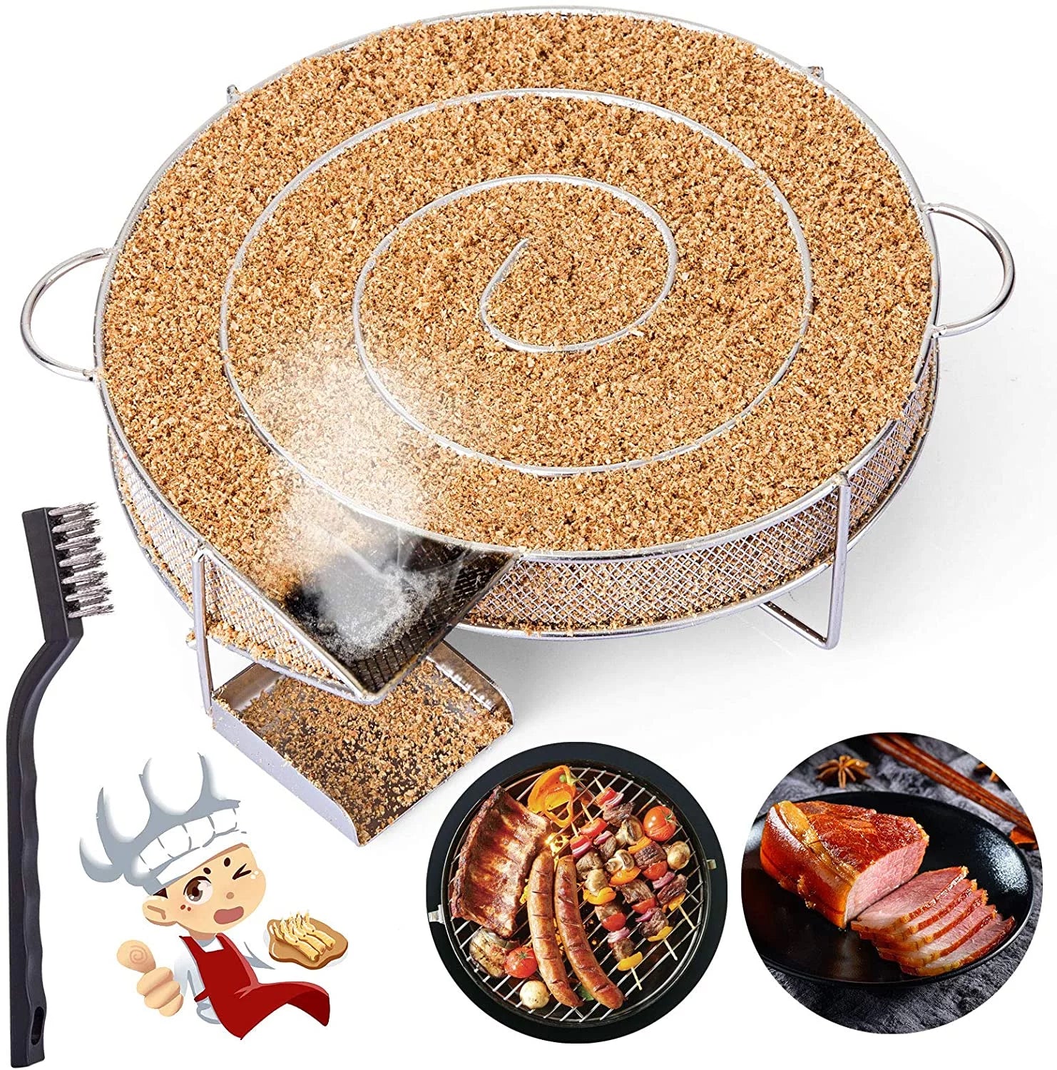 Naler 7.1 Round Pellet Smoker Tray,Portable Stainless Barbecue Smoke Generator for BBQ Grill,Cold/Hot Smoking