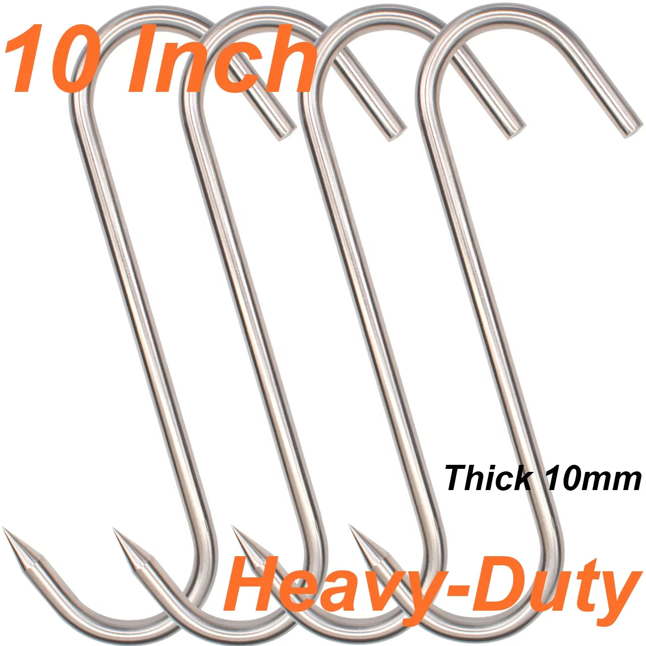 10 Inch Meat Hook,HONSHEN Heavy Duty 10mm S-Hooks Stainless Steel Meat Processing Butcher Hooks