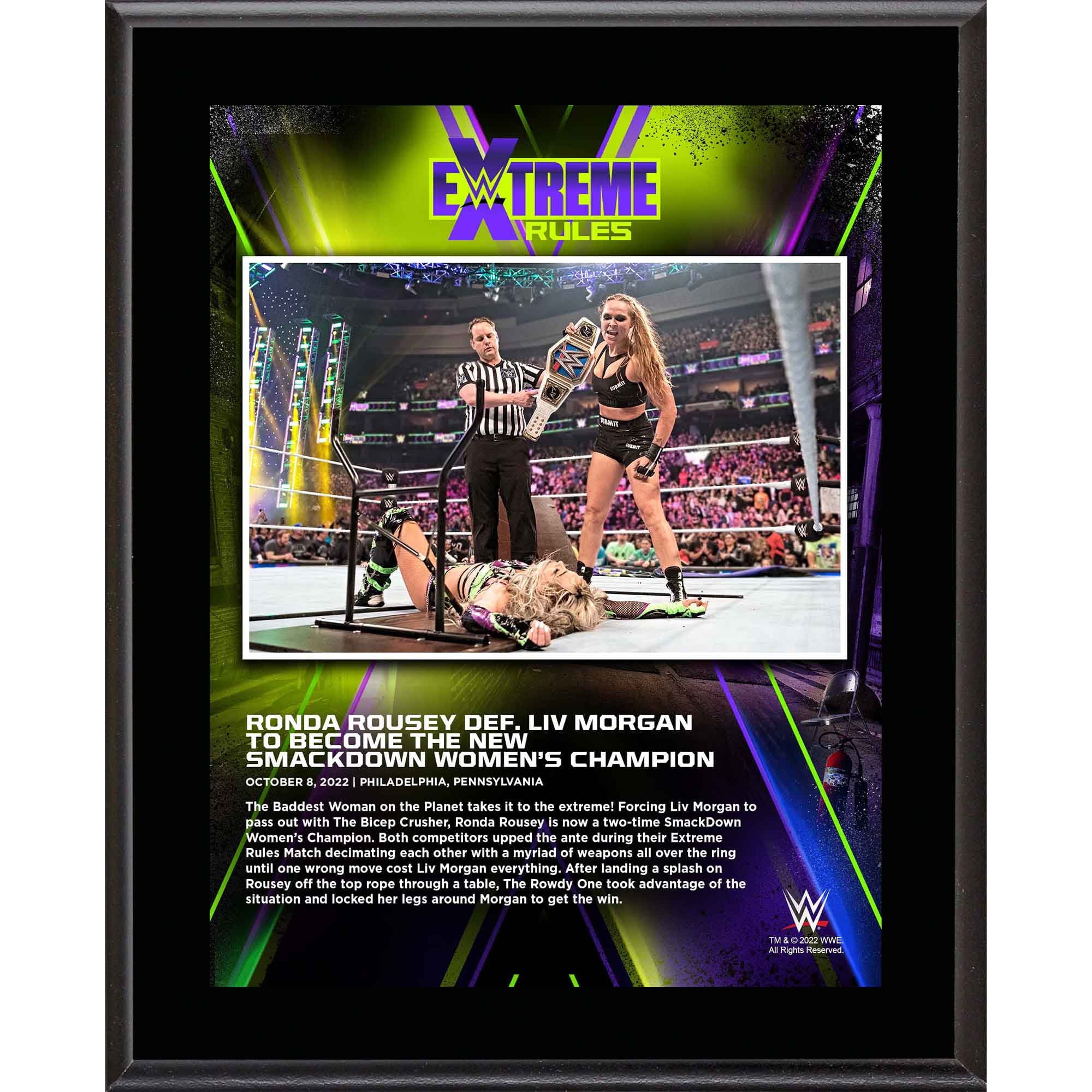 Ronda Rousey WWE 10.5 x 13 2022 Extreme Rules Sublimated Plaque