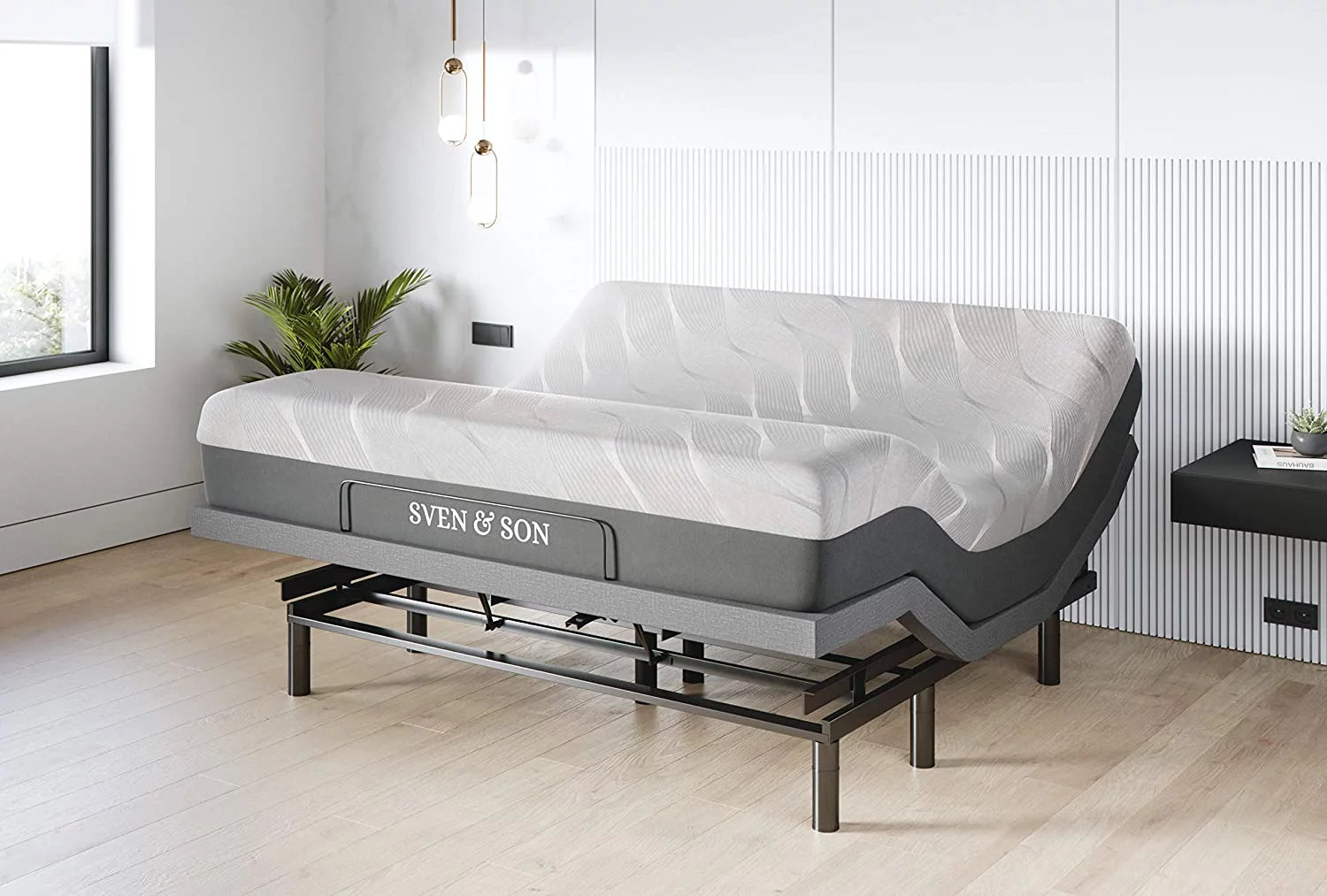 Sven &amp; Son King Adjustable Bed Base Frame (Head Tilt) + 12\u201D Luxury Cool Gel Memory Foam Mattress  Head &amp; Foot USB Ports  Zero Gravity  Interactive Dual Massage  Wireless  Cla