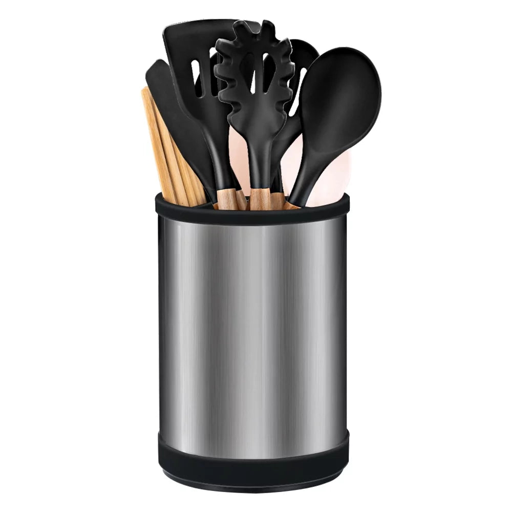 Silicone Cooking Utensils Chef Kitchen Set,11pcs Non-Stick Utensils Spatula with Rotatable Storage Holder, 446¡ãF Heat Resistant,Wooden Handle Silicone Kitchen Gadgets,Black