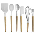 Country Kitchen Non-Stick Kitchen Utensil Cooking and Baking Set with Wooden Handles, White