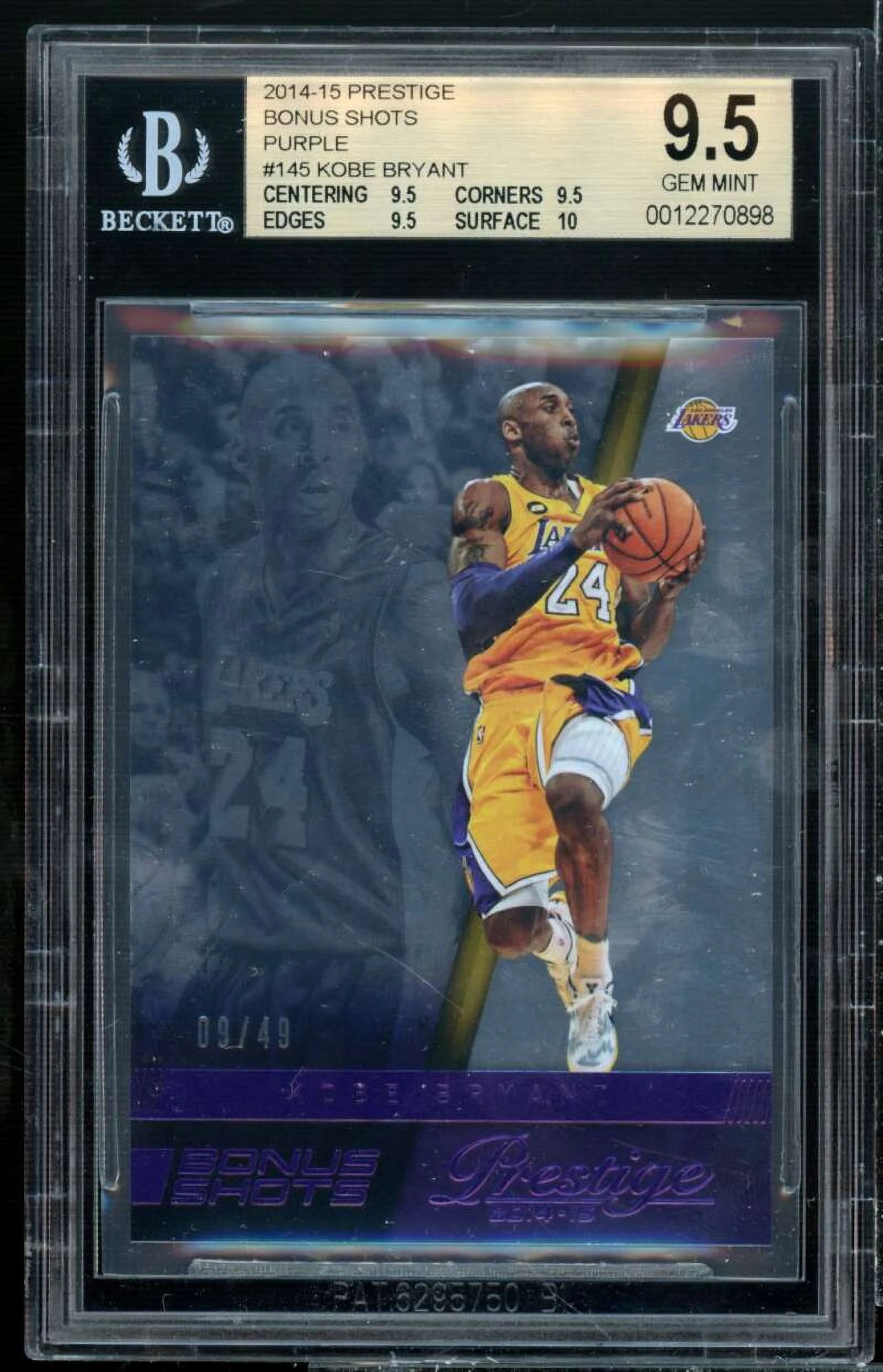 Kobe Bryant 2014-15 Panini Prestige Bonus Shots Purple #145 (pop 1) BGS 9.5
