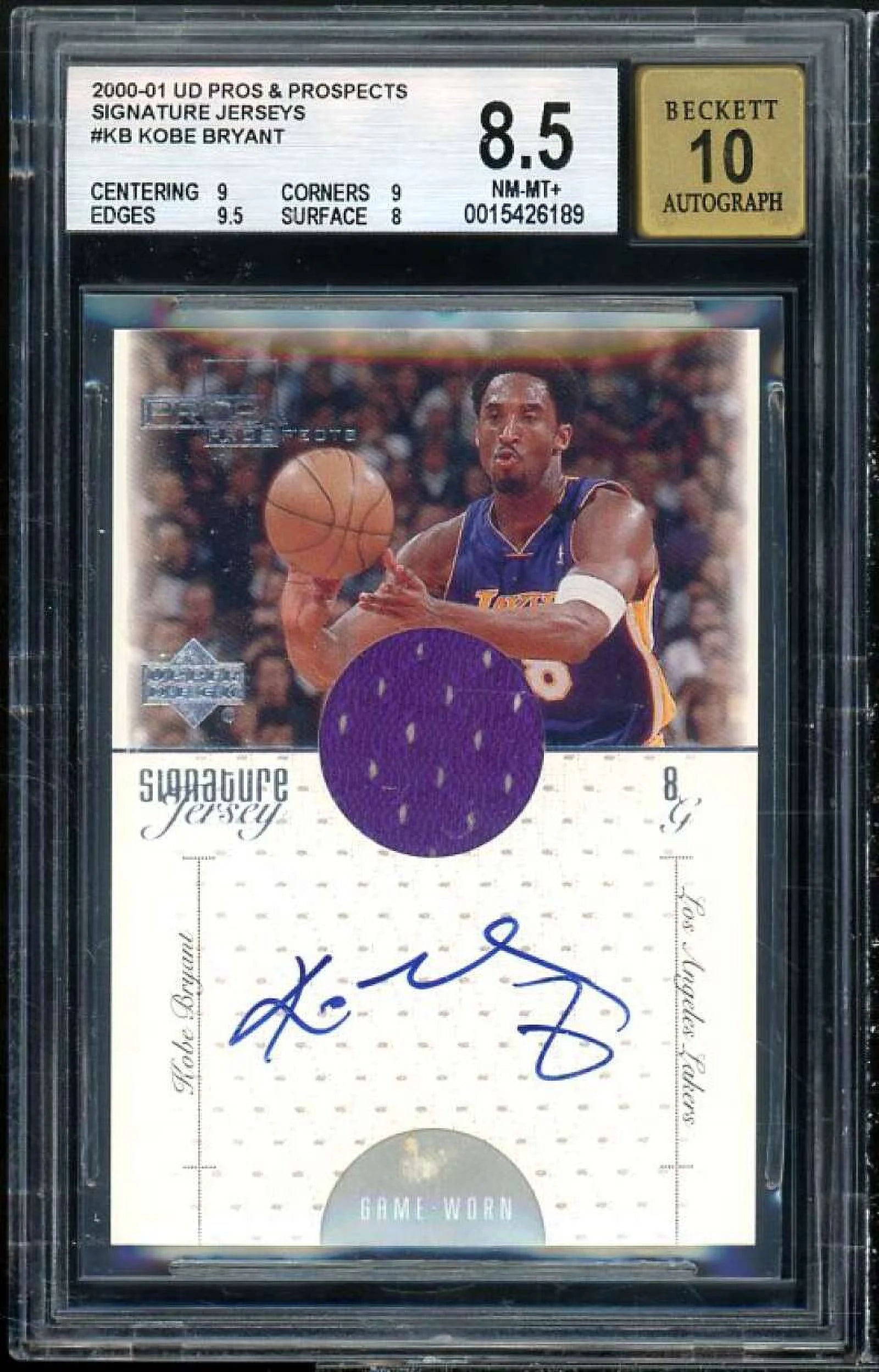 Kobe Bryant 2000-01 UD Pros Prospects Signature Jerseys #KB BGS 8.5 (9 9 9.5 8)