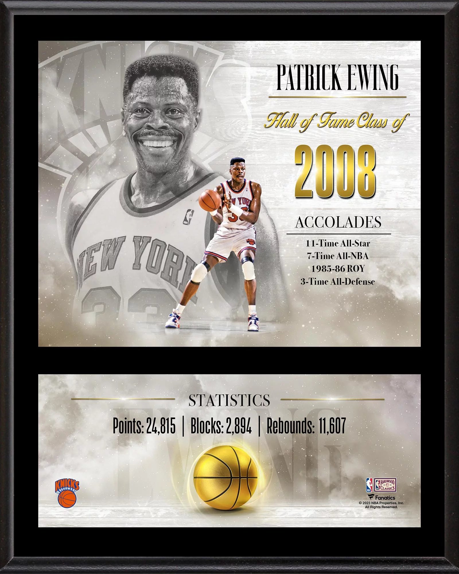 Patrick Ewing New York Knicks 12 x 15 Hardwood Classic Sublimated Player Plaque