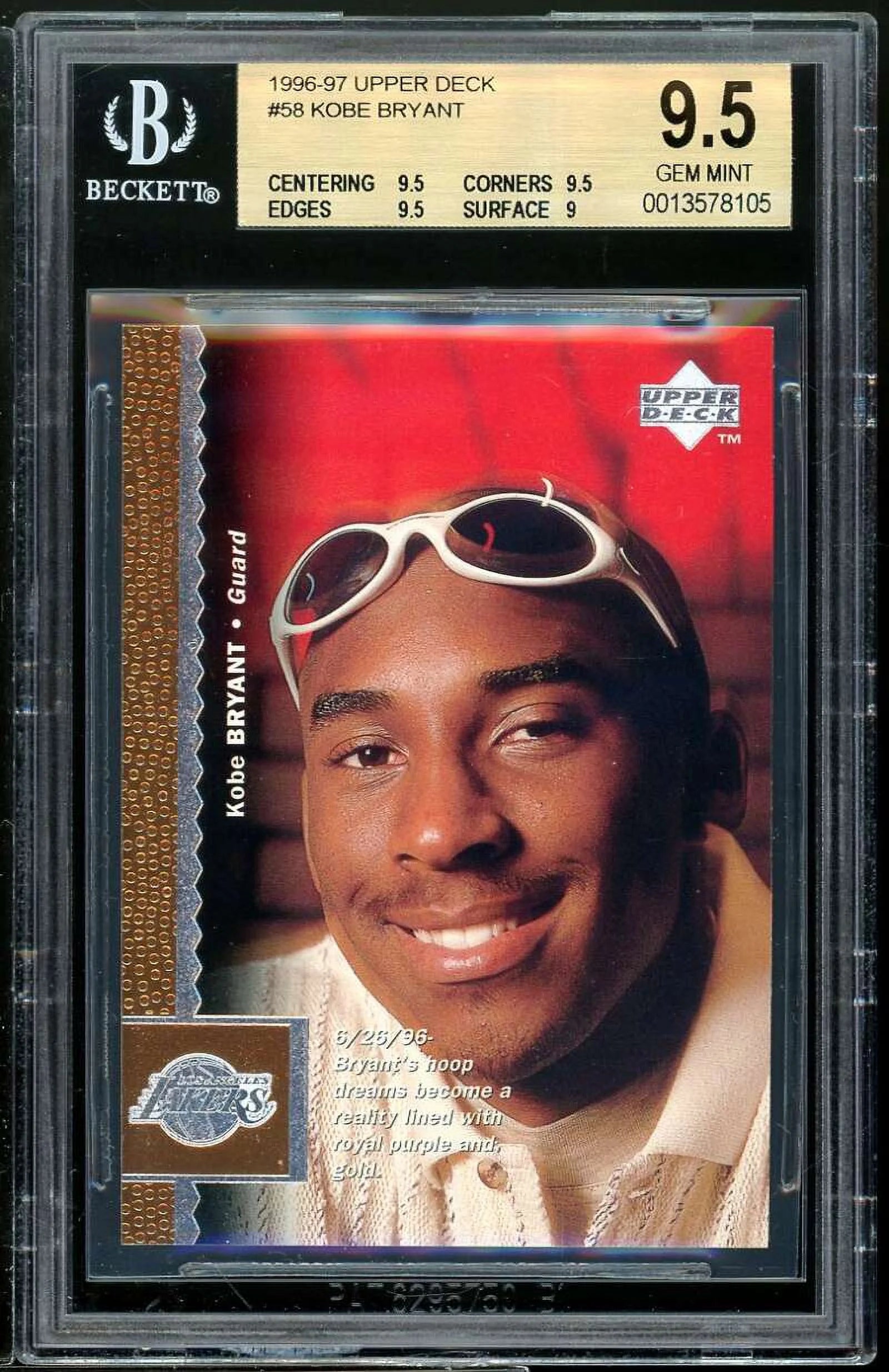 Kobe Bryant Rookie Card 1996-97 Upper Deck #58 BGS 9.5 (9.5 9.5 9.5 9)