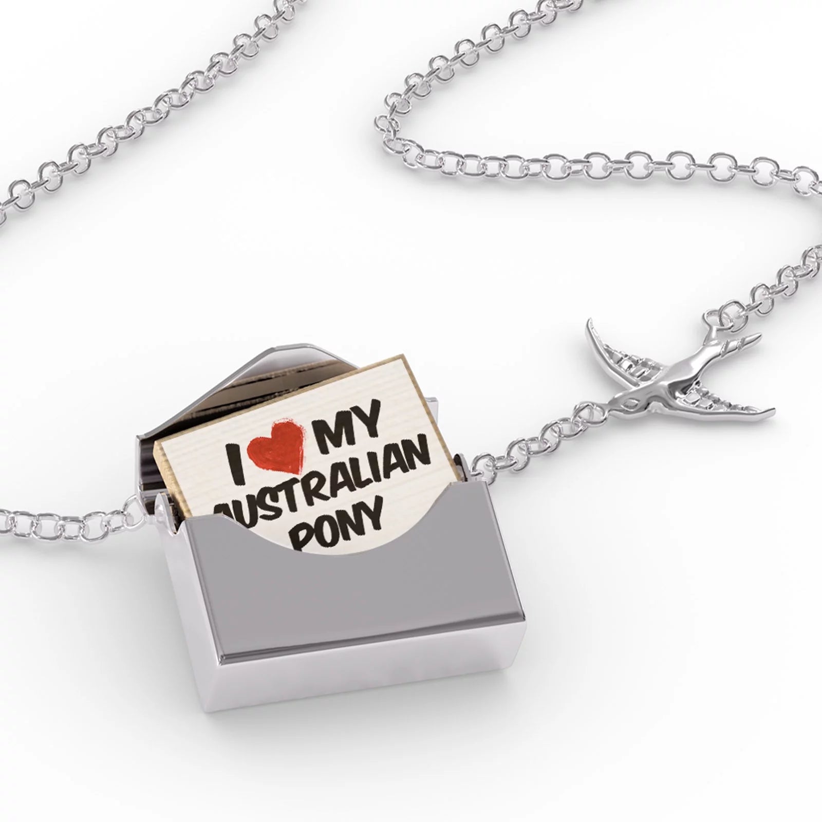 Locket Necklace I Love my Australian Pony, Horse in a silver Envelope Neonblond
