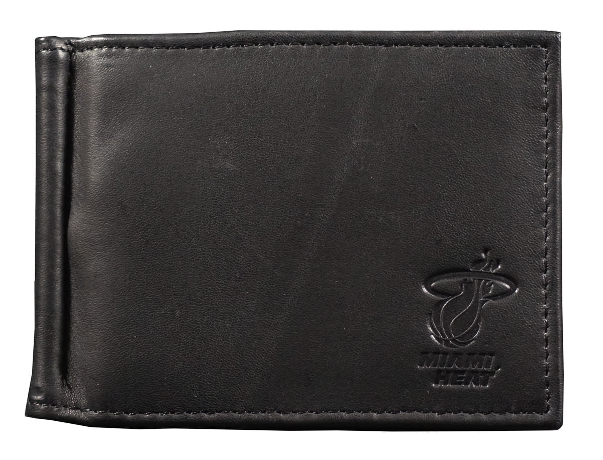 Miami Basketball Heat Genuine Black Leather Money Clip Wallet RFID Blocking