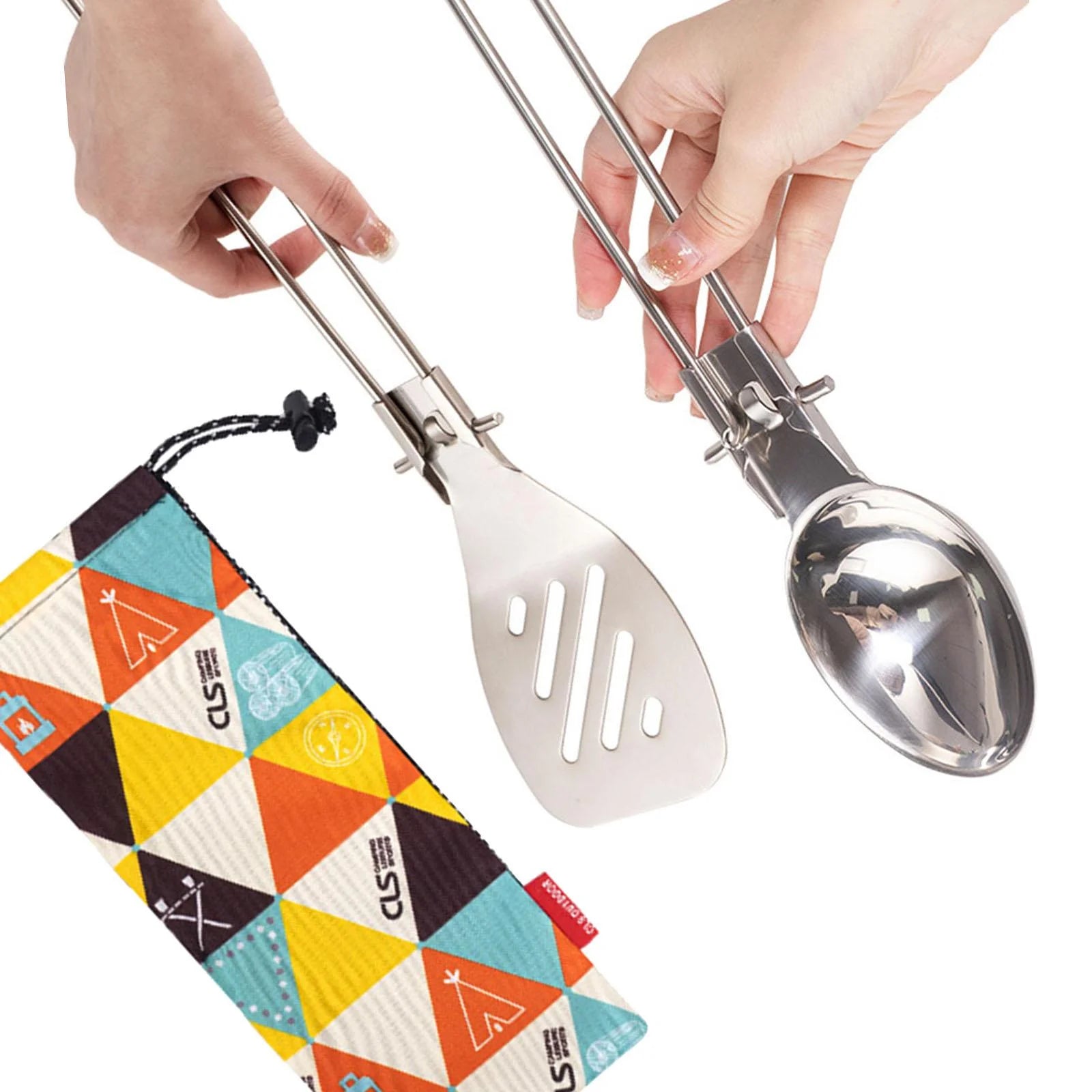 koolsoo Camping Utensil Outdoor Tableware Hiking BBQ Camping Cutlery Travel Multifunctional Spatulas Fork Set Folding Camping Utensils